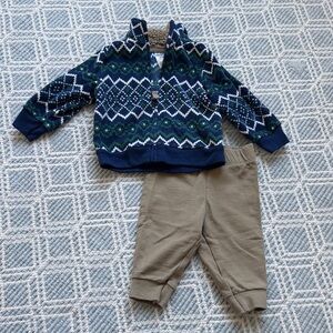 Carter's 6m Blue/Green Patterned Fleece Zip-up Sweater w/ Coordinating Joggers